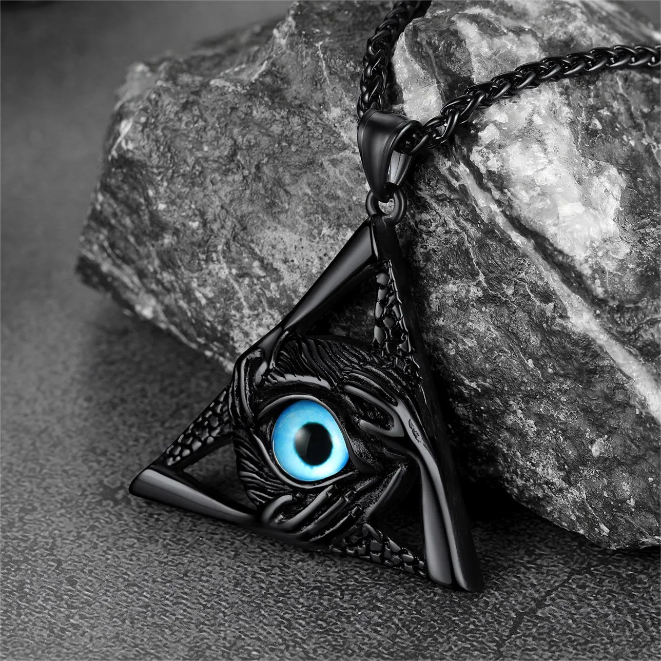 Triangle Third Evil Eye Necklace All-Seeing Pendant sold by FaithHeart