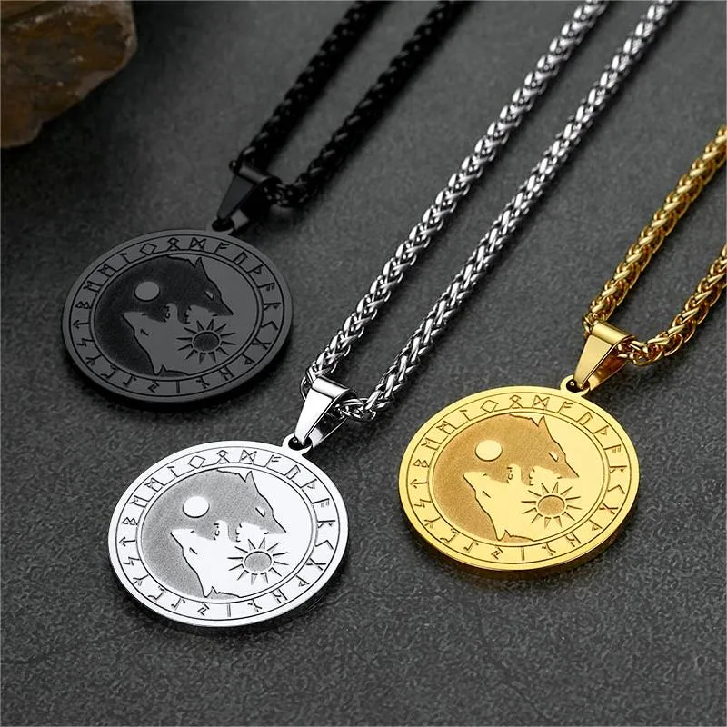 Viking Wolf Coin Necklace For Men With Runes sold by FaithHeart product image thumbnail 3