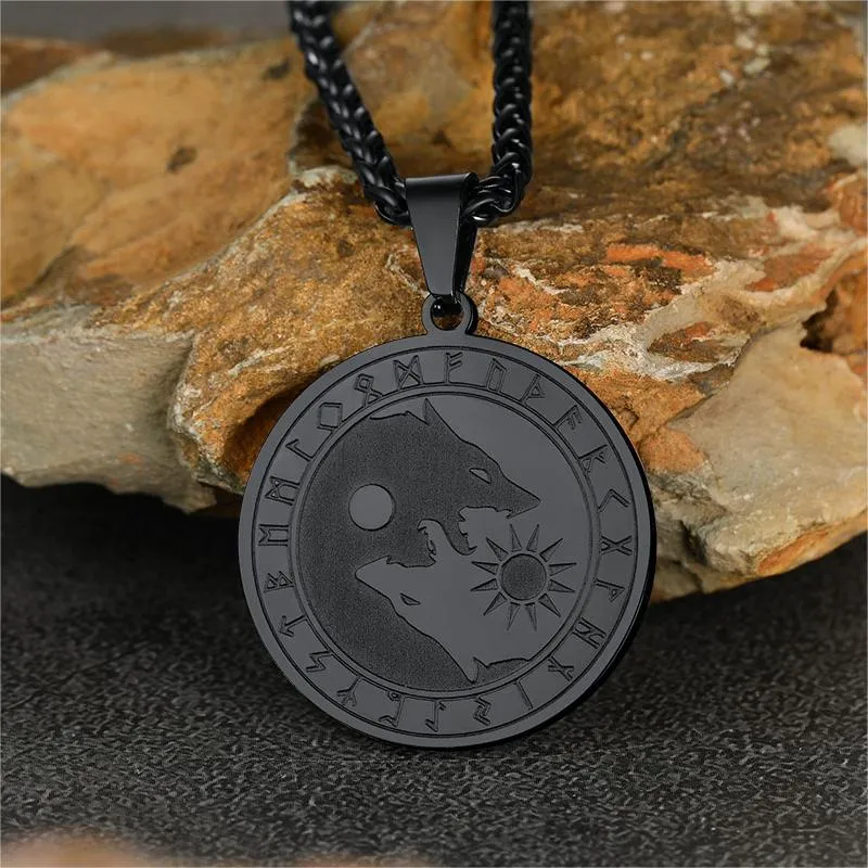 Viking Wolf Coin Necklace For Men With Runes sold by FaithHeart