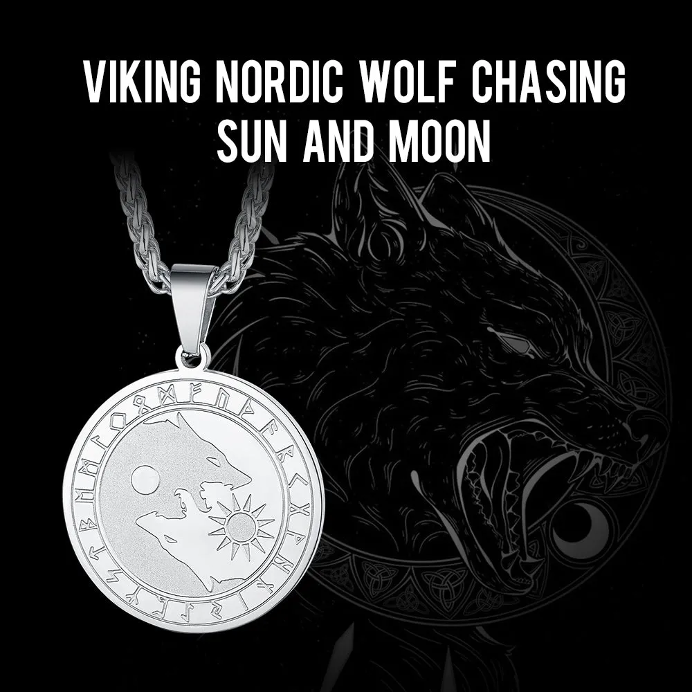 Viking Wolf Coin Necklace For Men With Runes sold by FaithHeart product image thumbnail 2