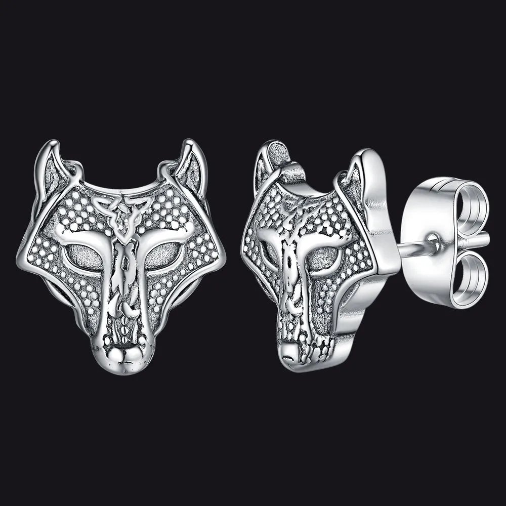 Viking Celtic Wolf Head Stud Earrings for Men Stainless Steel sold by FaithHeart