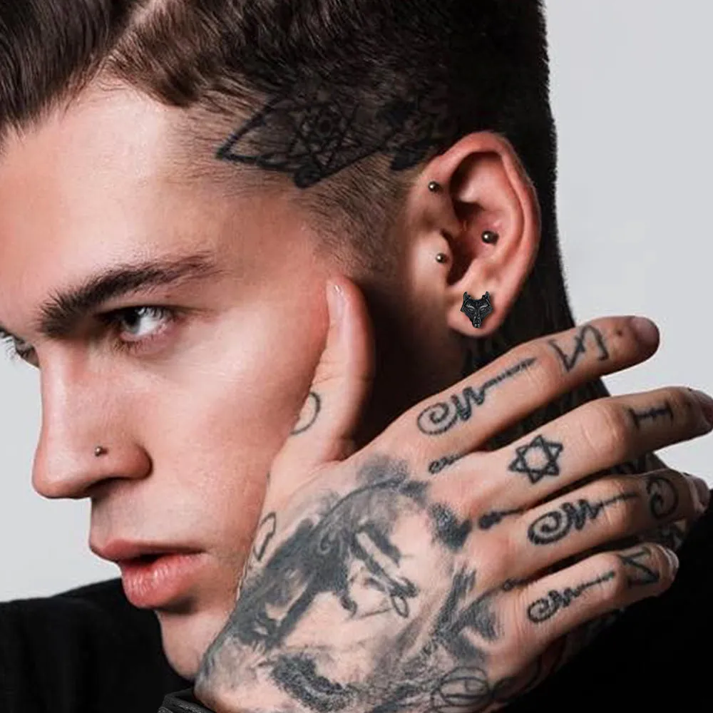 Viking Celtic Wolf Head Stud Earrings for Men Stainless Steel sold by FaithHeart product image thumbnail 3