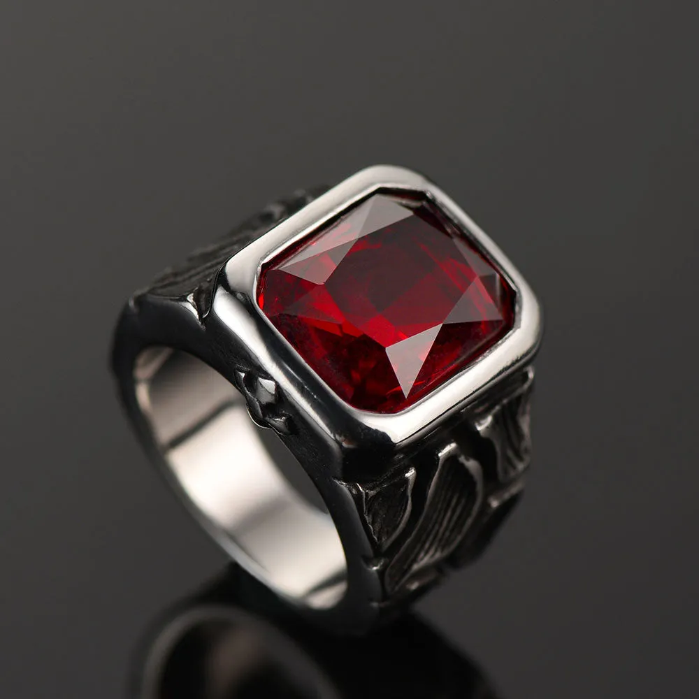Vintage Lava Ruby Ring Stainless Steel Ring for Men sold by FaithHeart product image thumbnail 4