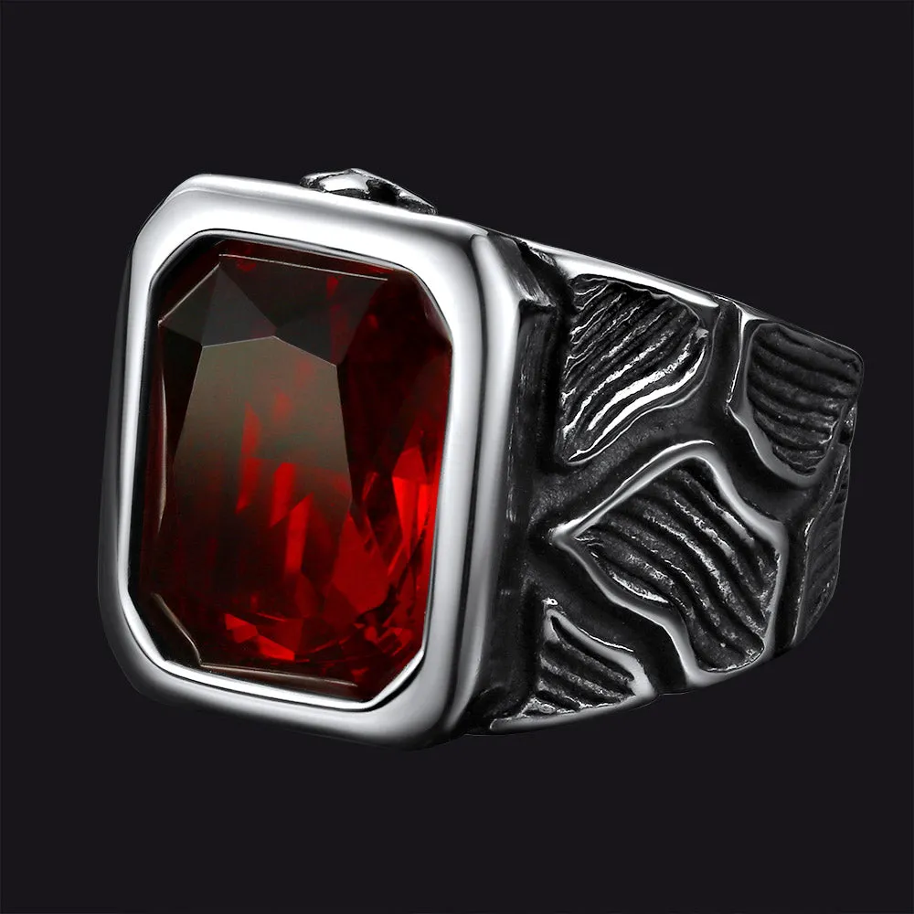 Vintage Lava Ruby Ring Stainless Steel Ring for Men sold by FaithHeart