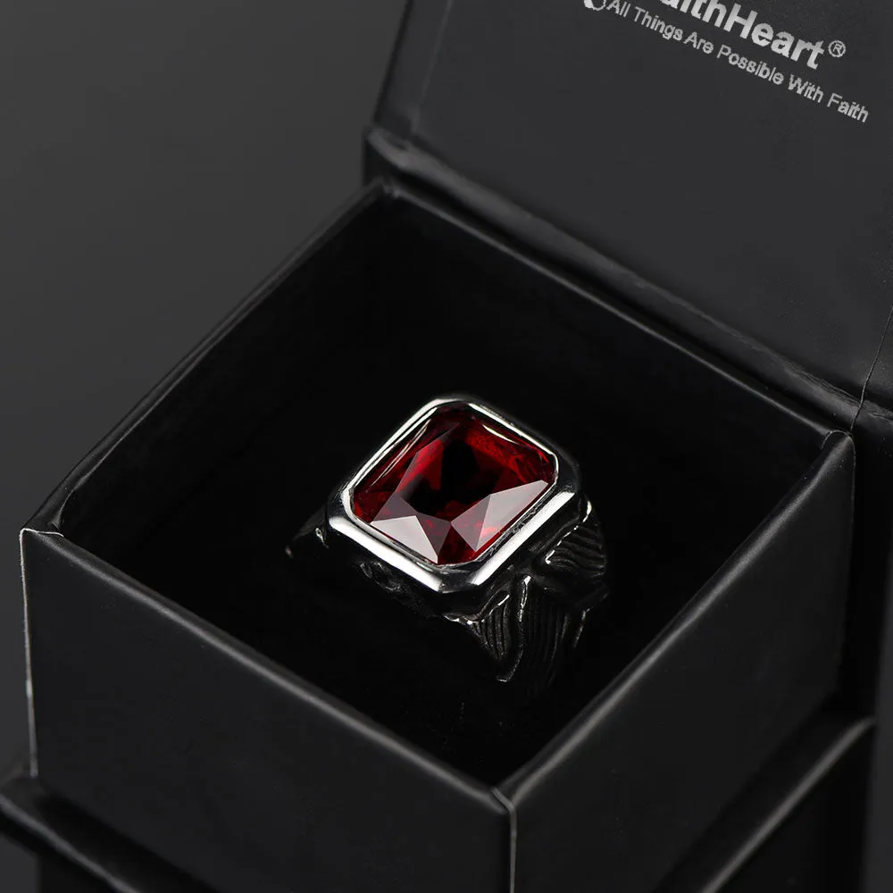 Vintage Lava Ruby Ring Stainless Steel Ring for Men sold by FaithHeart product image thumbnail 5