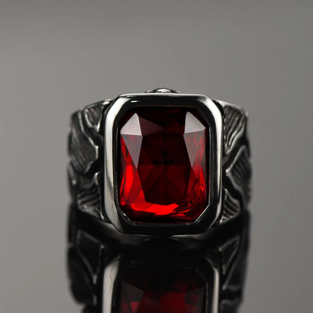 Vintage Lava Ruby Ring Stainless Steel Ring for Men sold by FaithHeart product image thumbnail 2