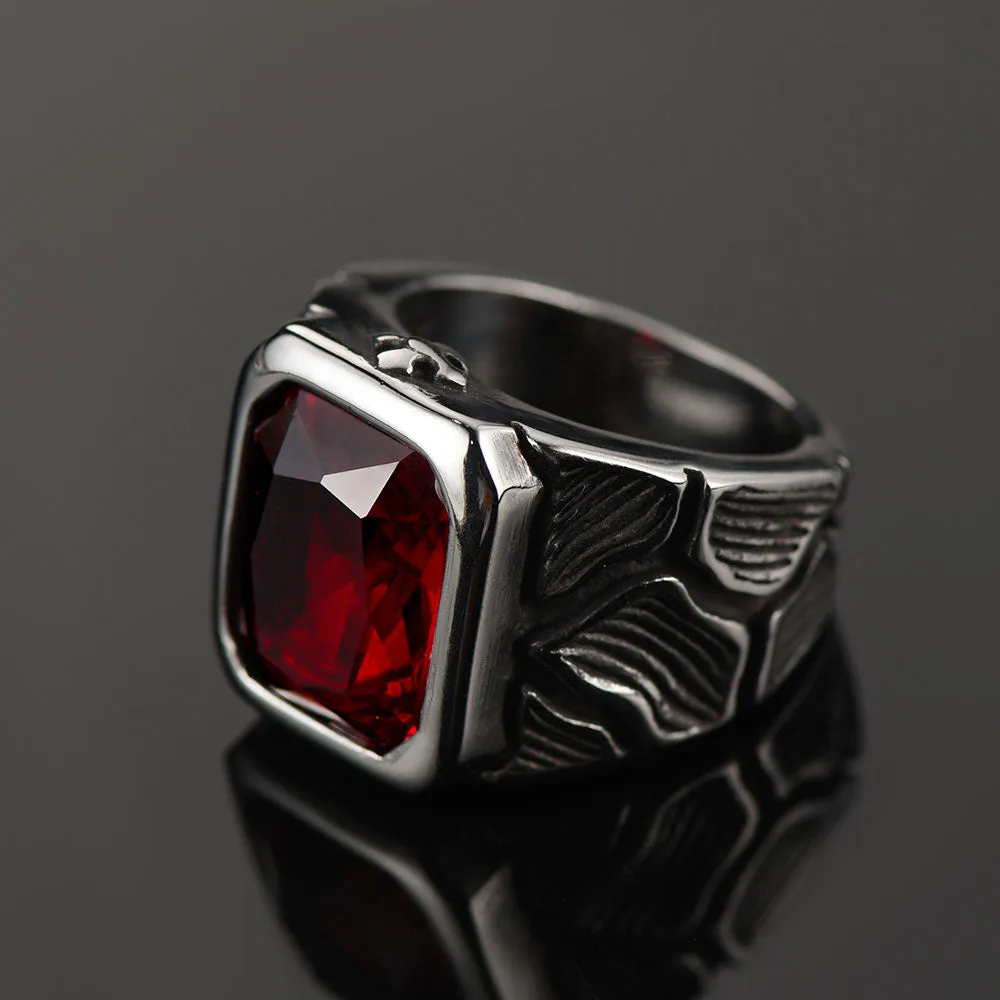 Vintage Lava Ruby Ring Stainless Steel Ring for Men sold by FaithHeart product image thumbnail 3