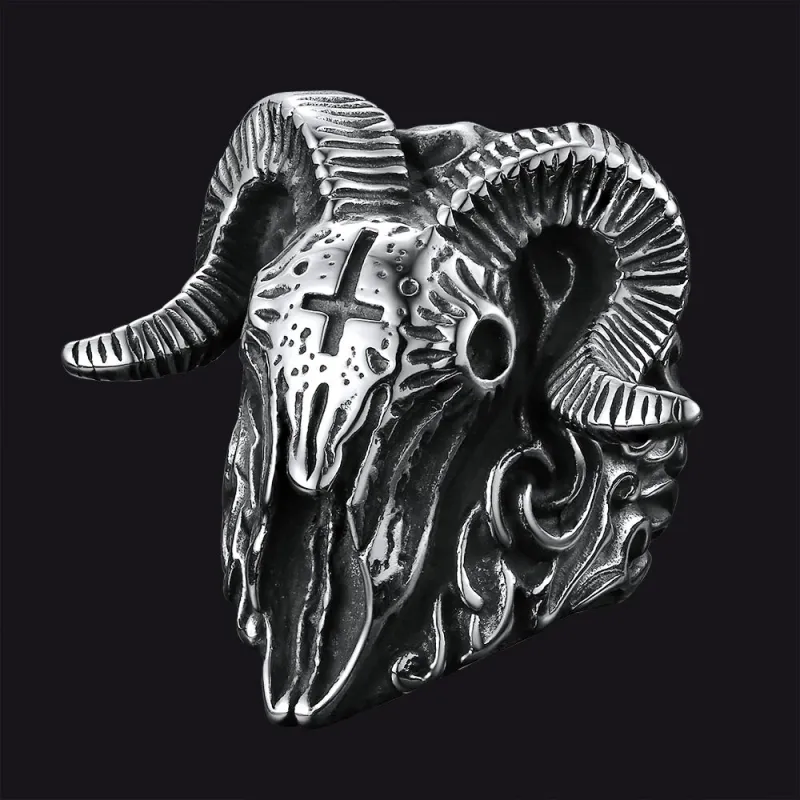 Faithheart Stainless Steel Satan Baphomet Goat Ring for Men sold by FaithHeart