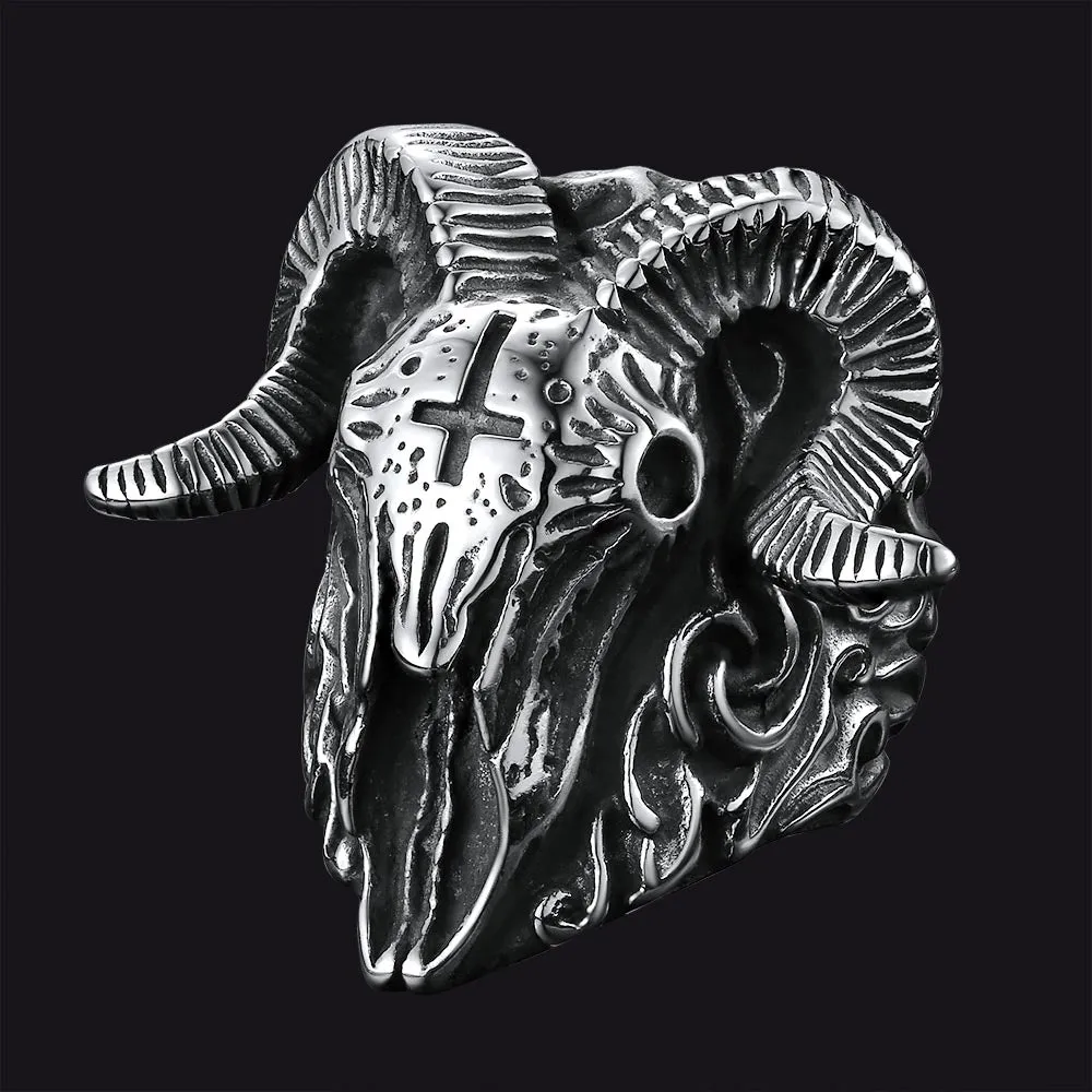 Faithheart Stainless Steel Satan Baphomet Goat Ring for Men sold by FaithHeart