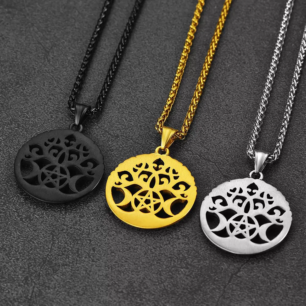 Vintage Pentacle Moon Tree of Life Necklace For Men sold by FaithHeart product image thumbnail 3