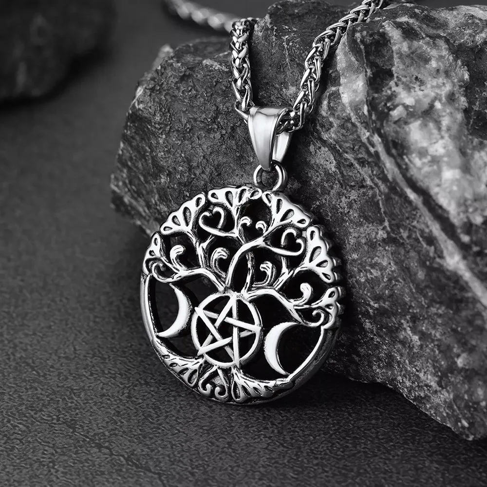Vintage Pentacle Moon Tree of Life Necklace For Men sold by FaithHeart product image thumbnail 4