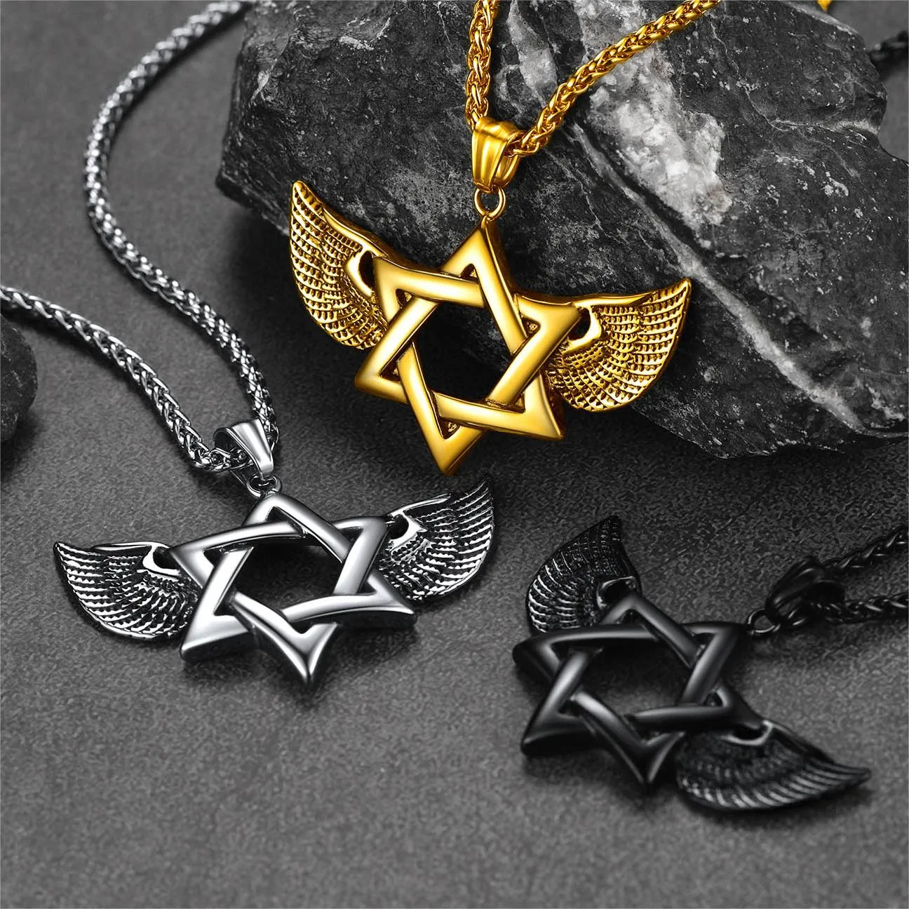 Flash Sale Jewish Star of David Necklace With Wing For Men sold by FaithHeart product image thumbnail 2