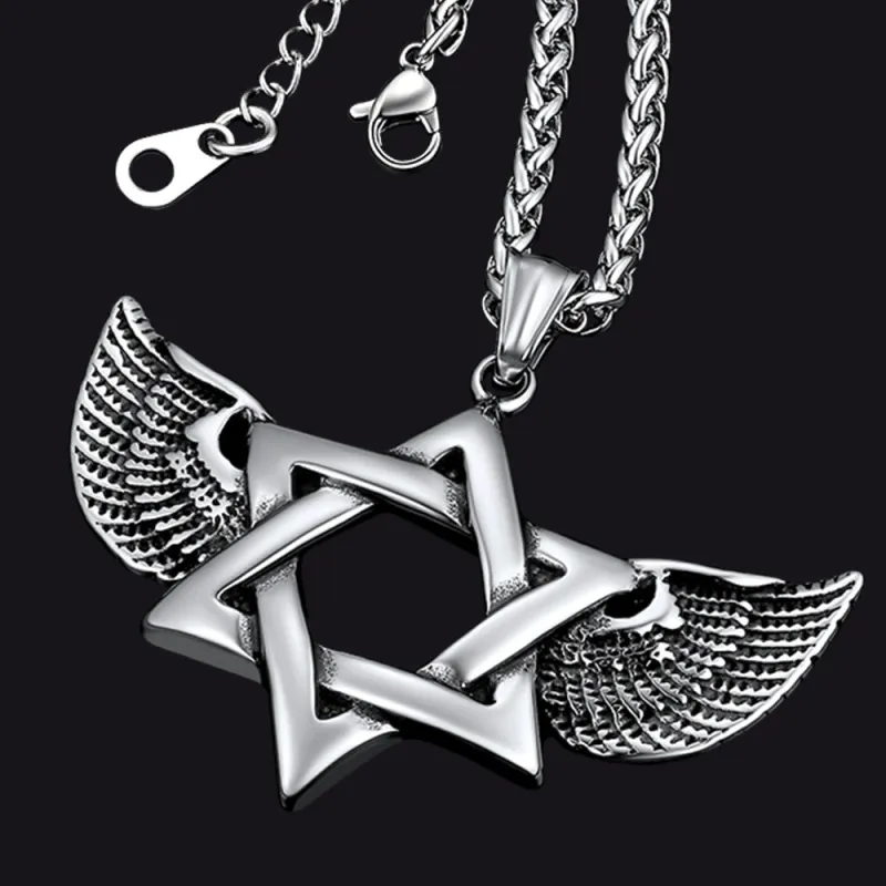 Flash Sale Jewish Star of David Necklace With Wing For Men sold by FaithHeart
