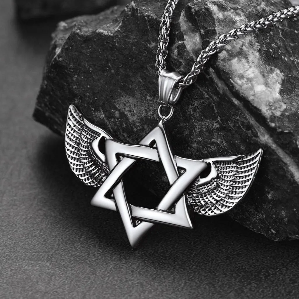 Flash Sale Jewish Star of David Necklace With Wing For Men sold by FaithHeart product image thumbnail 3