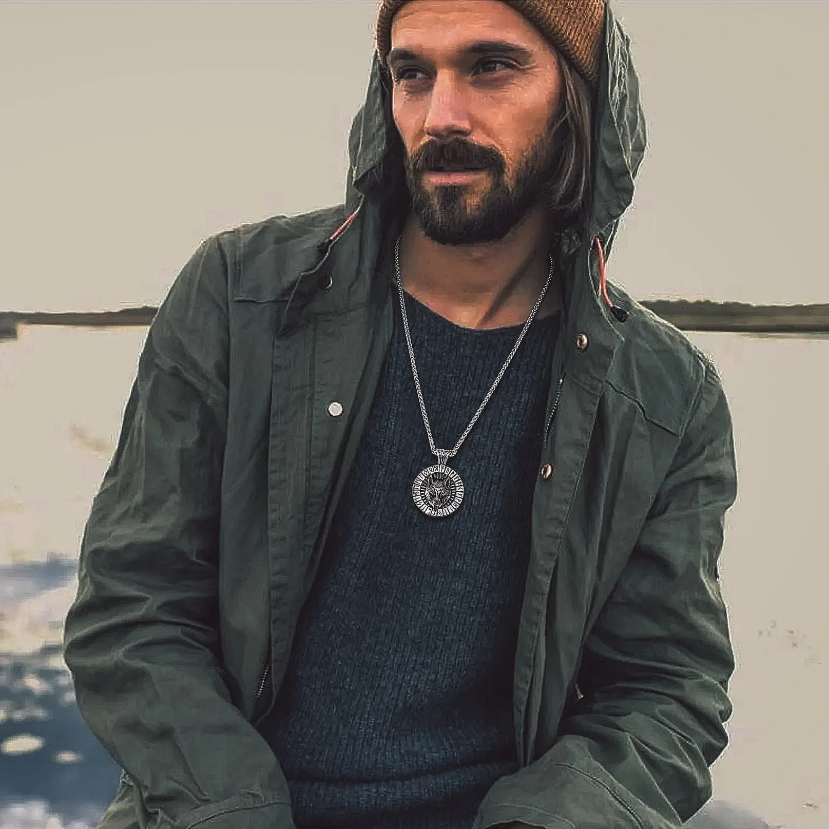 Viking Wolf Medal Necklace With Runes Jewelry For Men sold by FaithHeart product image thumbnail 3