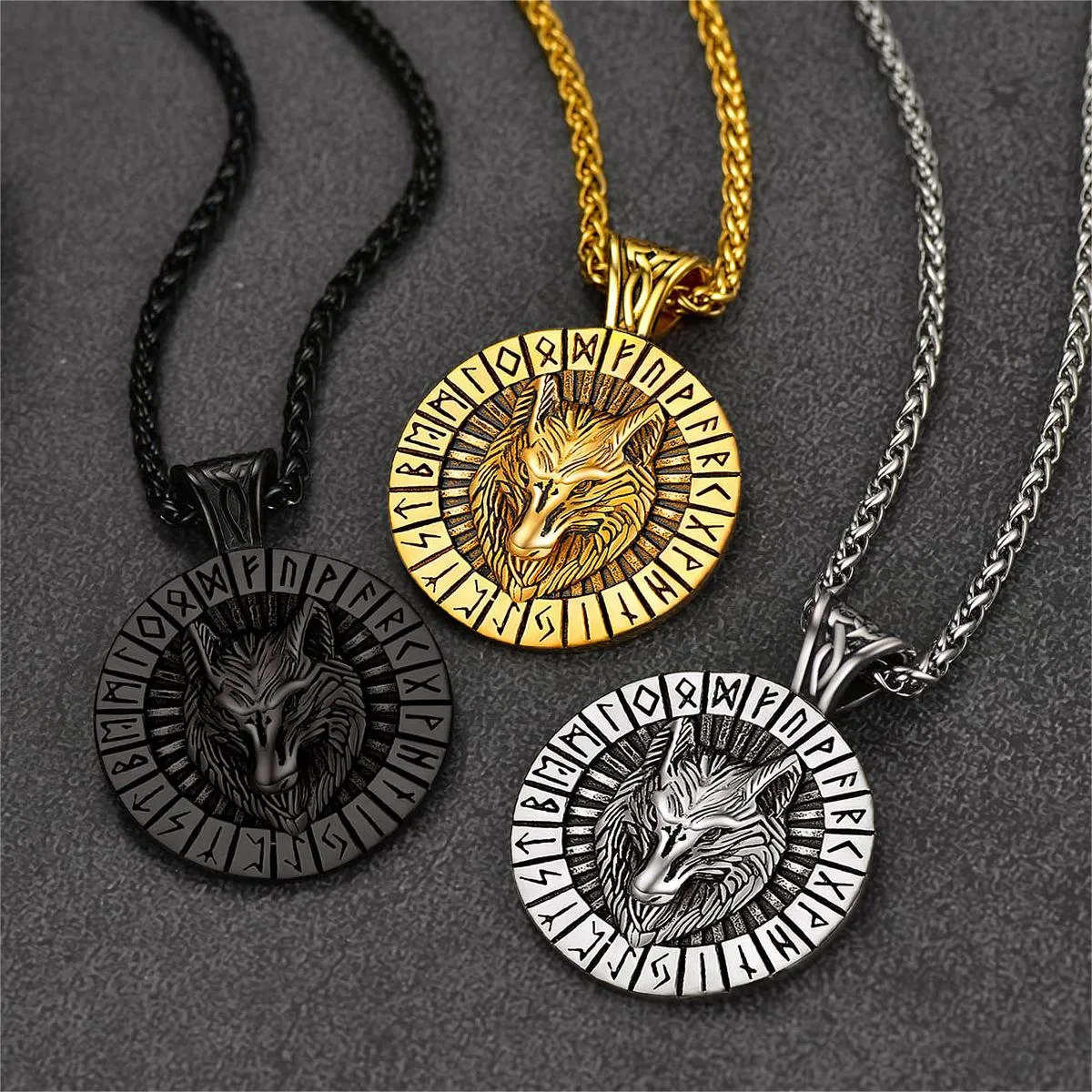 Viking Wolf Medal Necklace With Runes Jewelry For Men sold by FaithHeart product image thumbnail 5