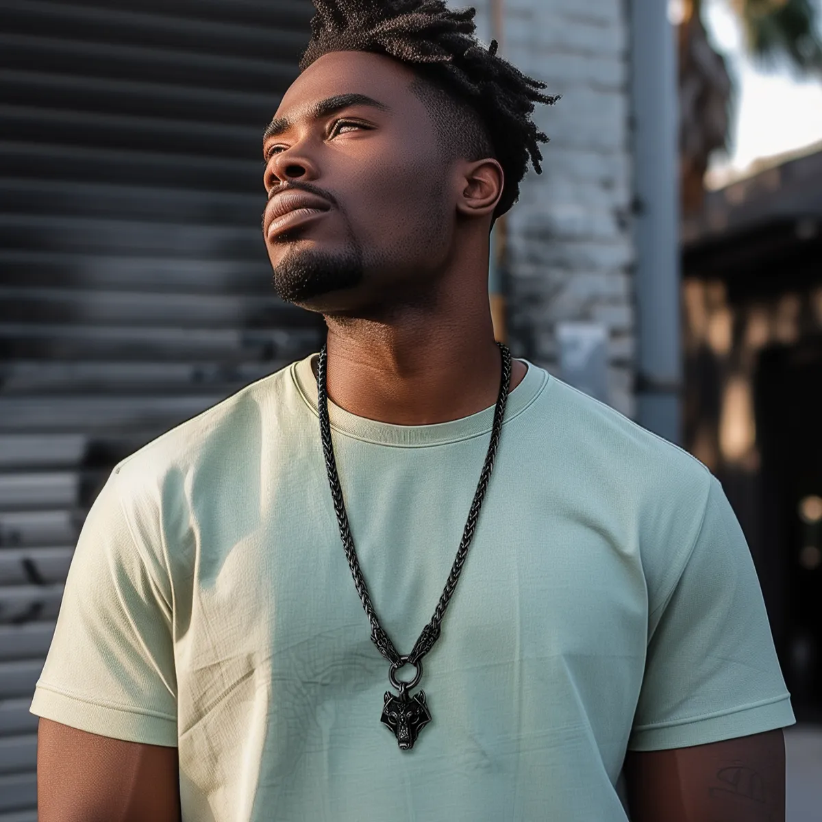 Viking Wolf Pendant Necklace With Wolf Rope Chain For Men sold by FaithHeart product image thumbnail 2