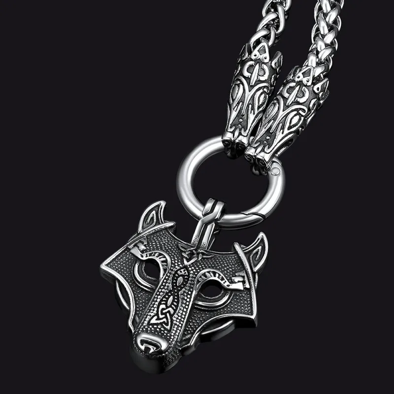 Viking Wolf Pendant Necklace With Wolf Rope Chain For Men sold by FaithHeart