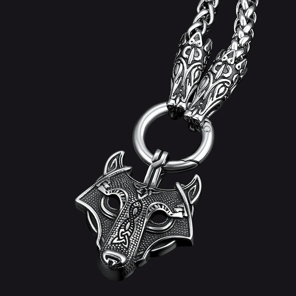 Viking Wolf Pendant Necklace With Wolf Rope Chain For Men sold by FaithHeart