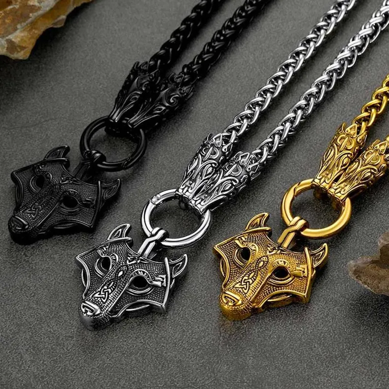 Viking Wolf Pendant Necklace With Wolf Rope Chain For Men sold by FaithHeart product image thumbnail 4