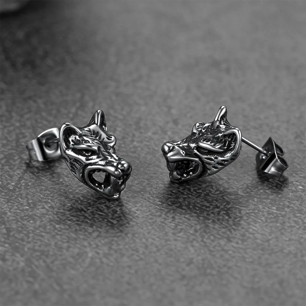 Viking Wolf Stud Earrings For Men sold by FaithHeart product image thumbnail 4