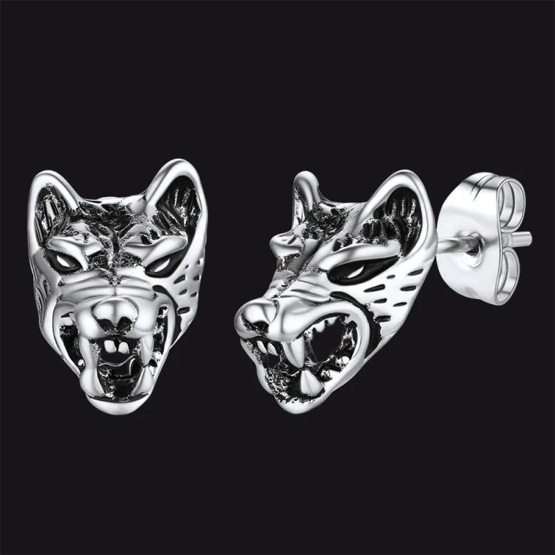 Viking Wolf Stud Earrings For Men sold by FaithHeart