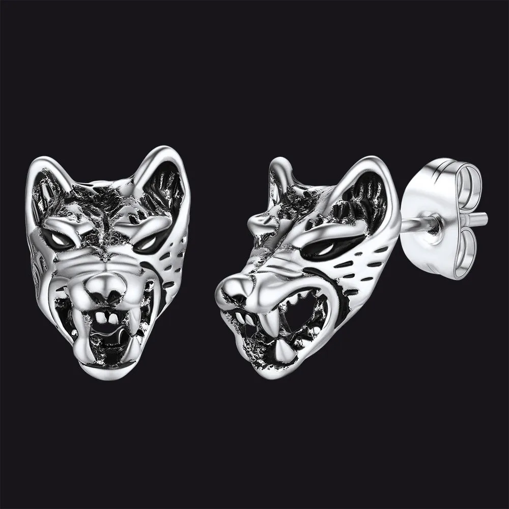 Viking Wolf Stud Earrings For Men sold by FaithHeart