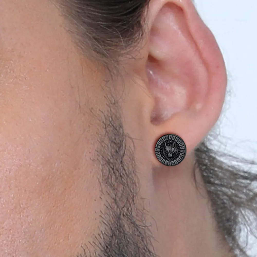 Viking Wolf Head Stud Earrings with Runes For Men sold by FaithHeart product image thumbnail 2