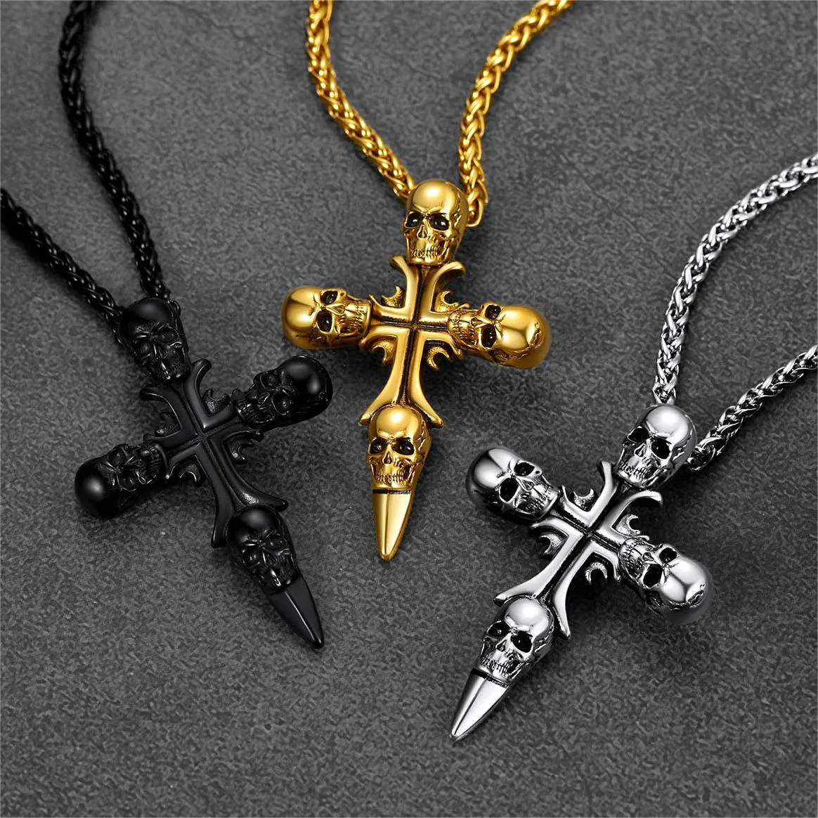 Vintage Skull Cross Necklace For Men Stainless Steel sold by FaithHeart product image thumbnail 5