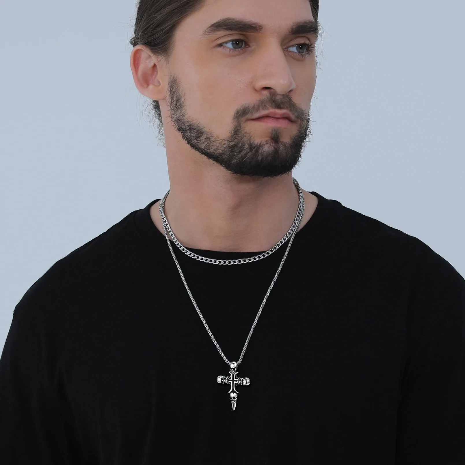 Vintage Skull Cross Necklace For Men Stainless Steel sold by FaithHeart product image thumbnail 2