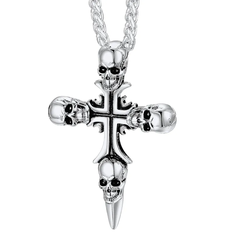 Vintage Skull Cross Necklace For Men Stainless Steel sold by FaithHeart