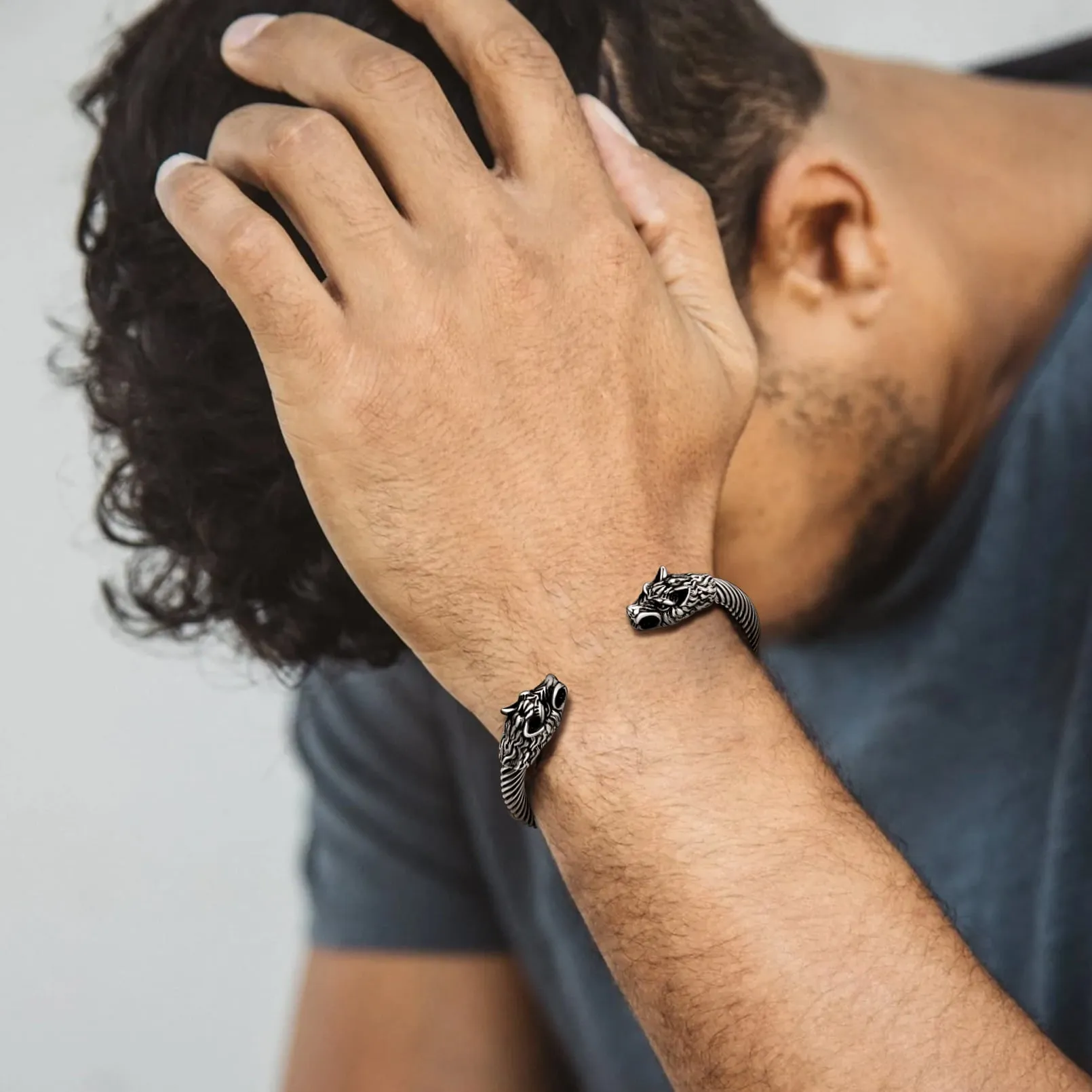 Viking Wolf Head Arm Ring Cuff Bracelet For Men sold by FaithHeart product image thumbnail 2