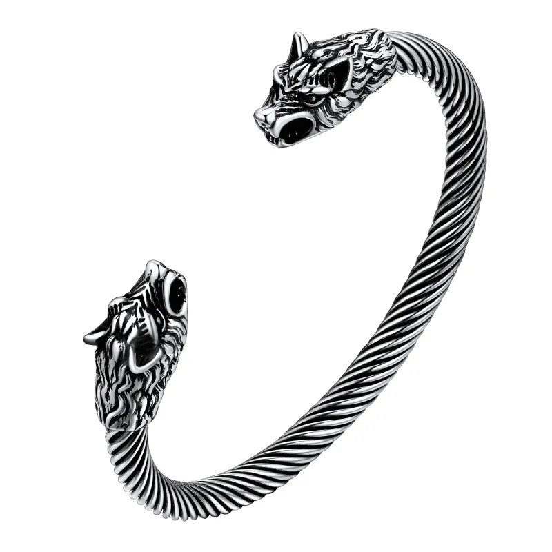 Viking Wolf Head Arm Ring Cuff Bracelet For Men sold by FaithHeart