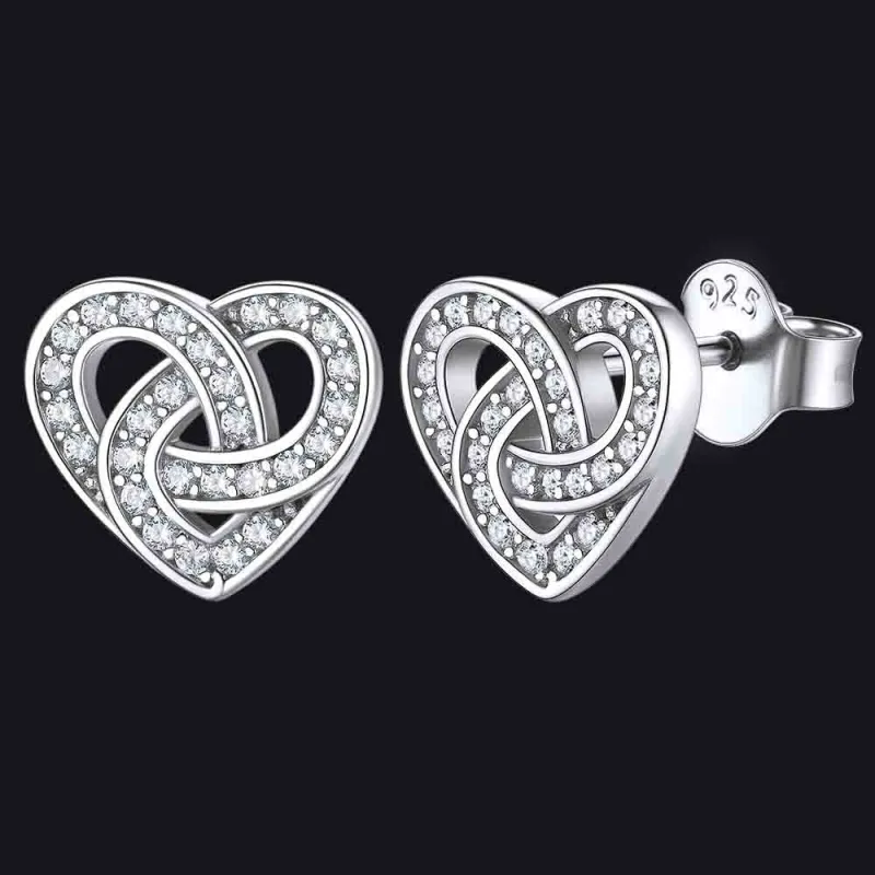 Zirconia Celtic Heart Stud Earrings for Women in Silver sold by FaithHeart