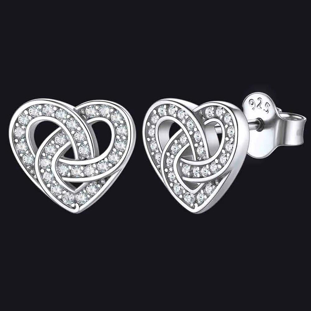Zirconia Celtic Heart Stud Earrings for Women in Silver sold by FaithHeart