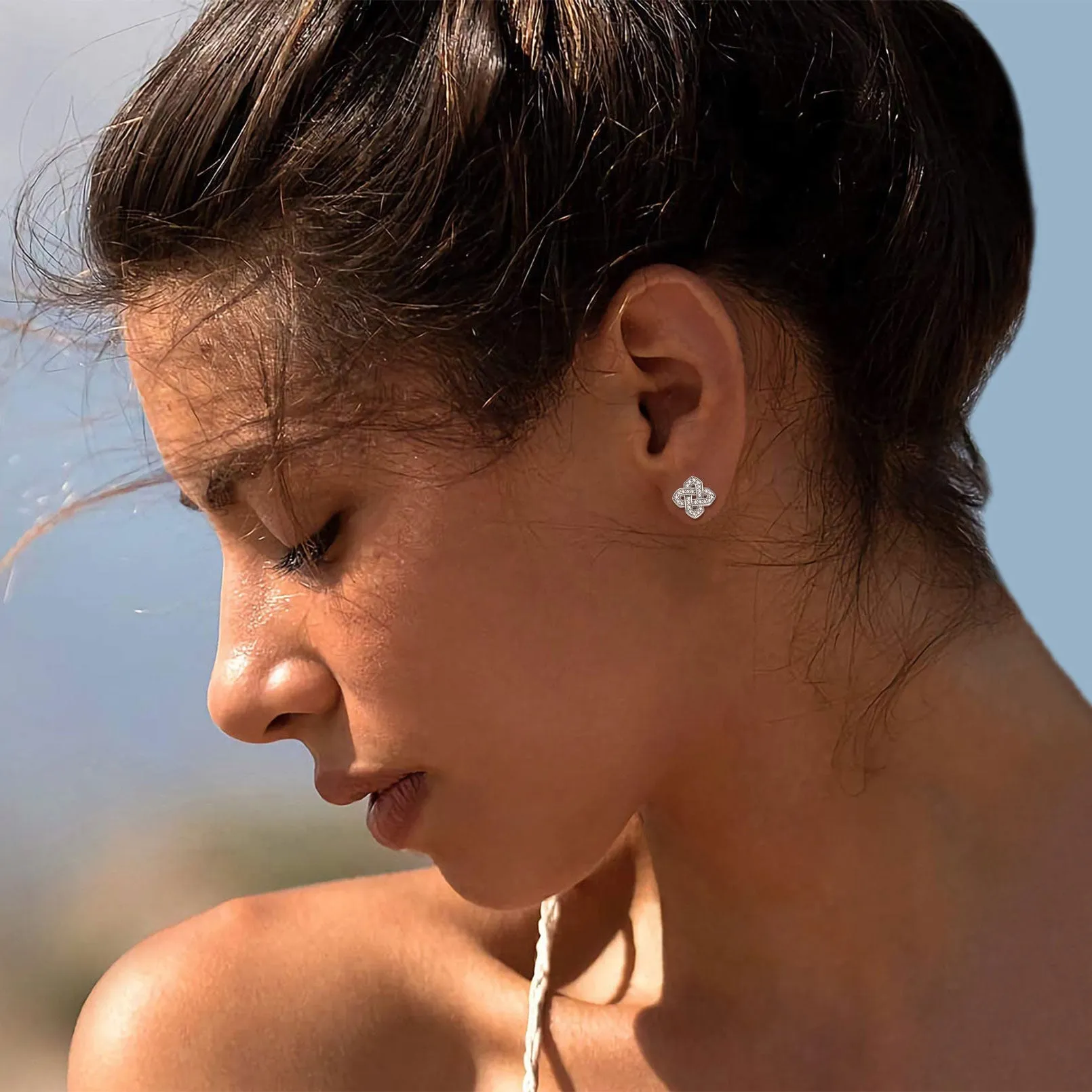 Cubic Zirconia Celtic Knot Earrings for Women in Silver sold by FaithHeart product image thumbnail 2