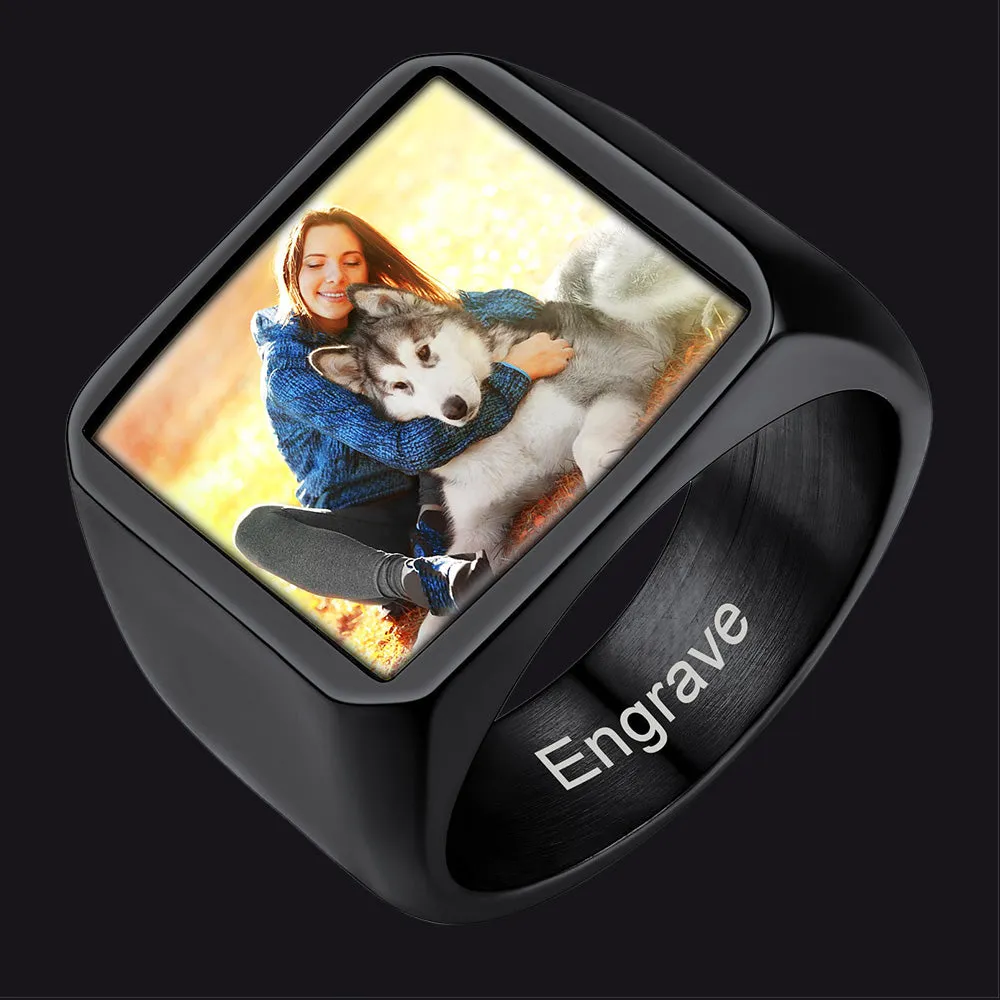 Customized Square Picture Signet Ring With Photo for Men Women sold by FaithHeart
