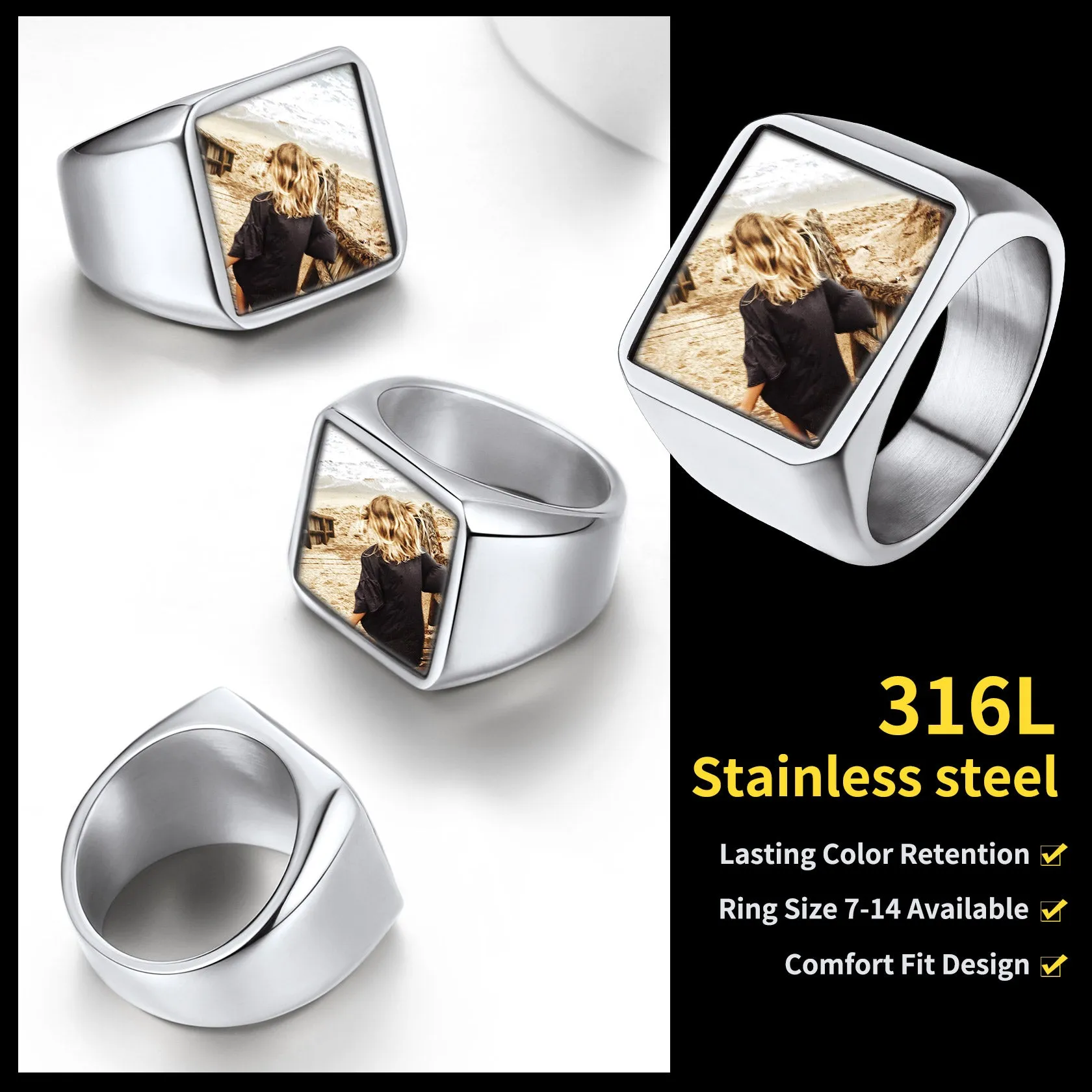 Customized Square Picture Signet Ring With Photo for Men Women sold by FaithHeart product image thumbnail 4