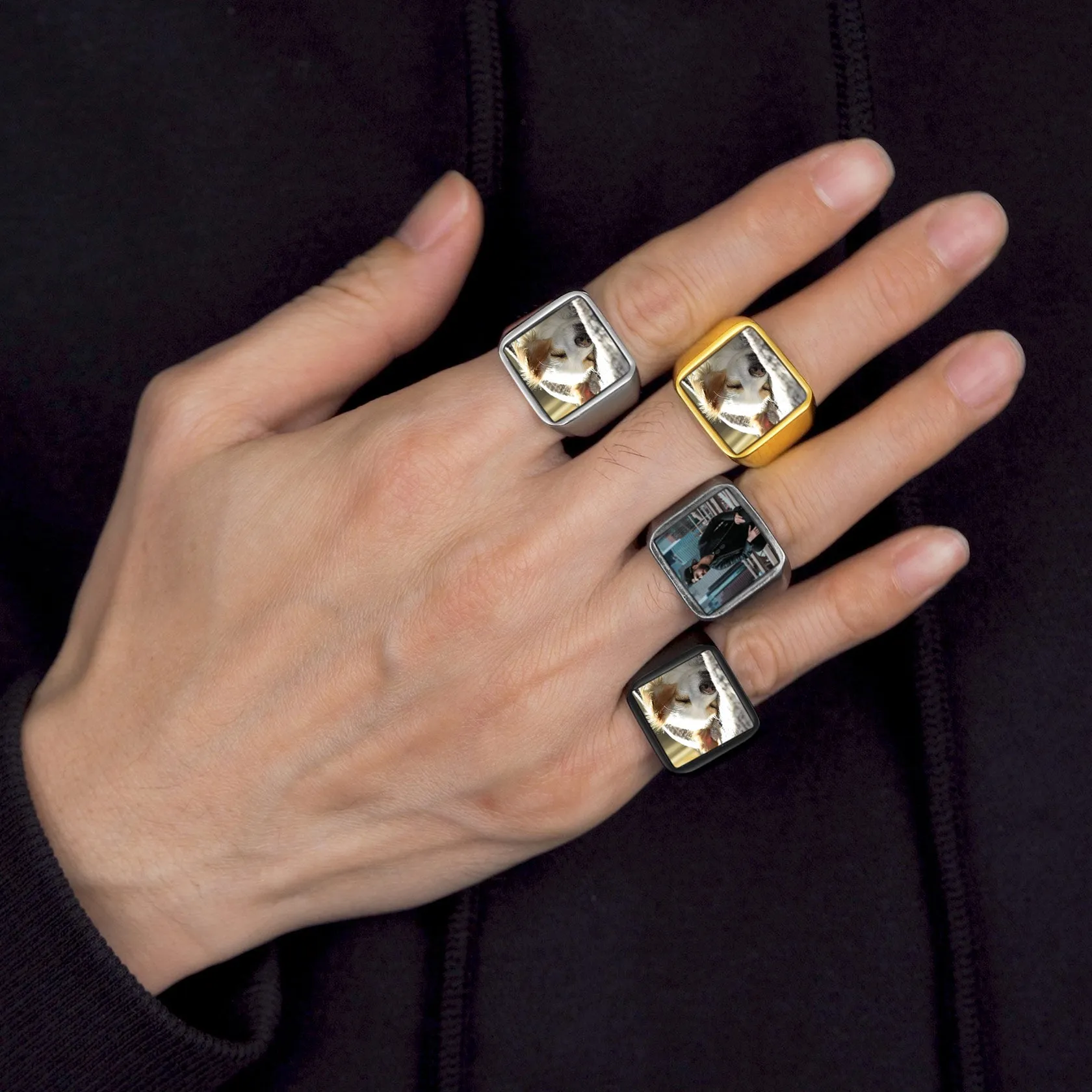 Customized Square Picture Signet Ring With Photo for Men Women sold by FaithHeart product image thumbnail 2