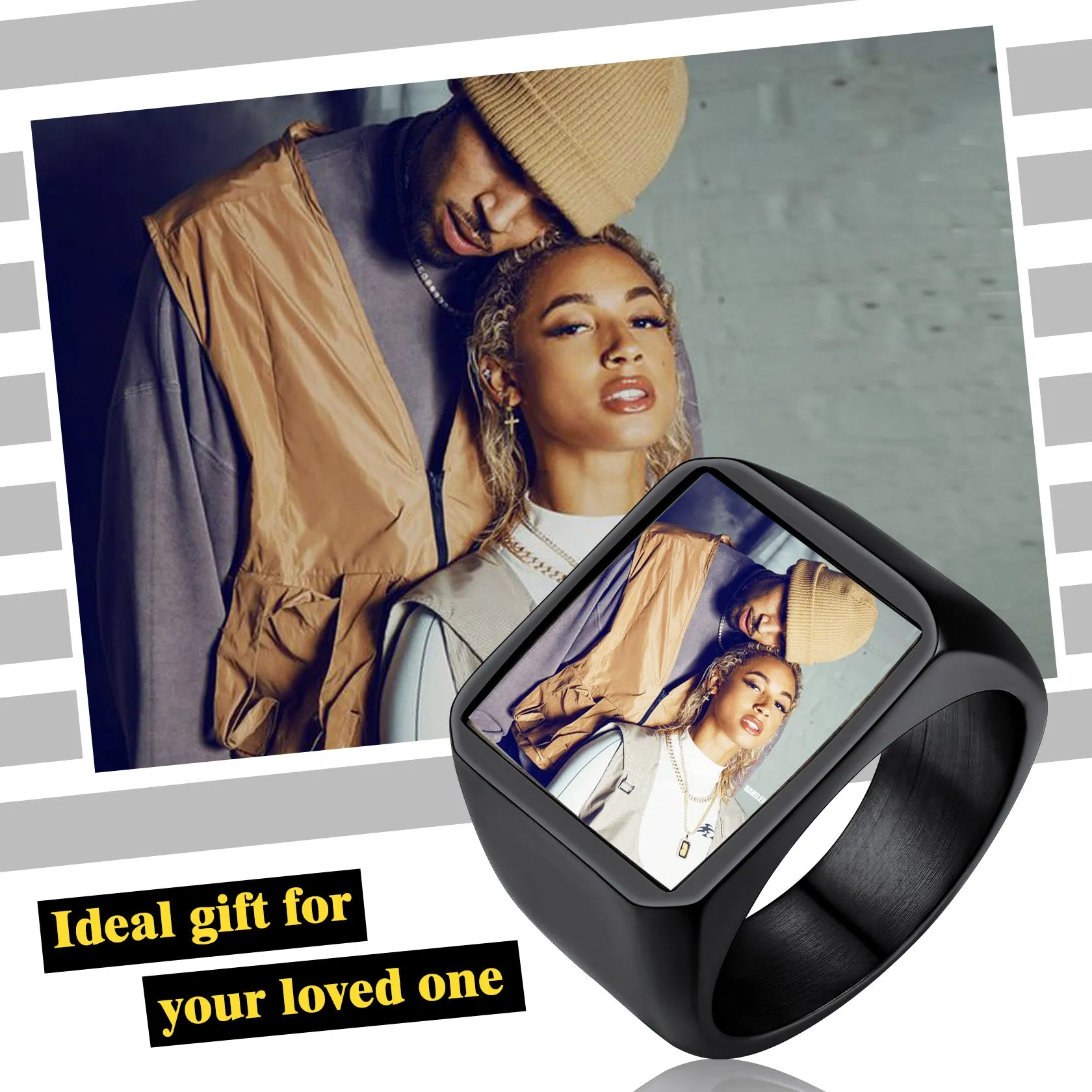 Customized Square Picture Signet Ring With Photo for Men Women sold by FaithHeart product image thumbnail 5