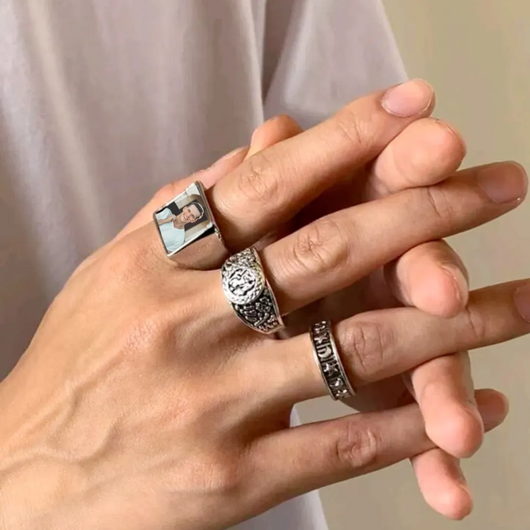 Customized Square Picture Signet Ring With Photo for Men Women sold by FaithHeart product image thumbnail 3