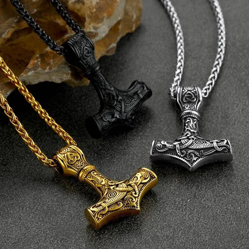 Norse Viking Thor's Hammer Necklace Mjolnir Pendant for Men sold by FaithHeart product image thumbnail 4