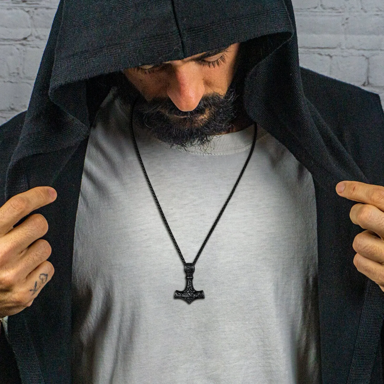 Norse Viking Thor's Hammer Necklace Mjolnir Pendant for Men sold by FaithHeart product image thumbnail 3