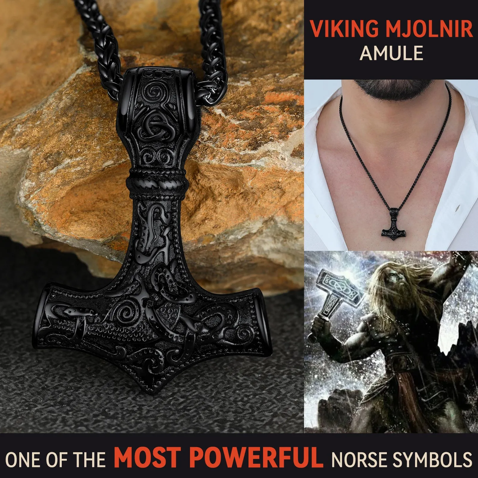 Norse Viking Thor's Hammer Necklace Mjolnir Pendant for Men sold by FaithHeart product image thumbnail 5