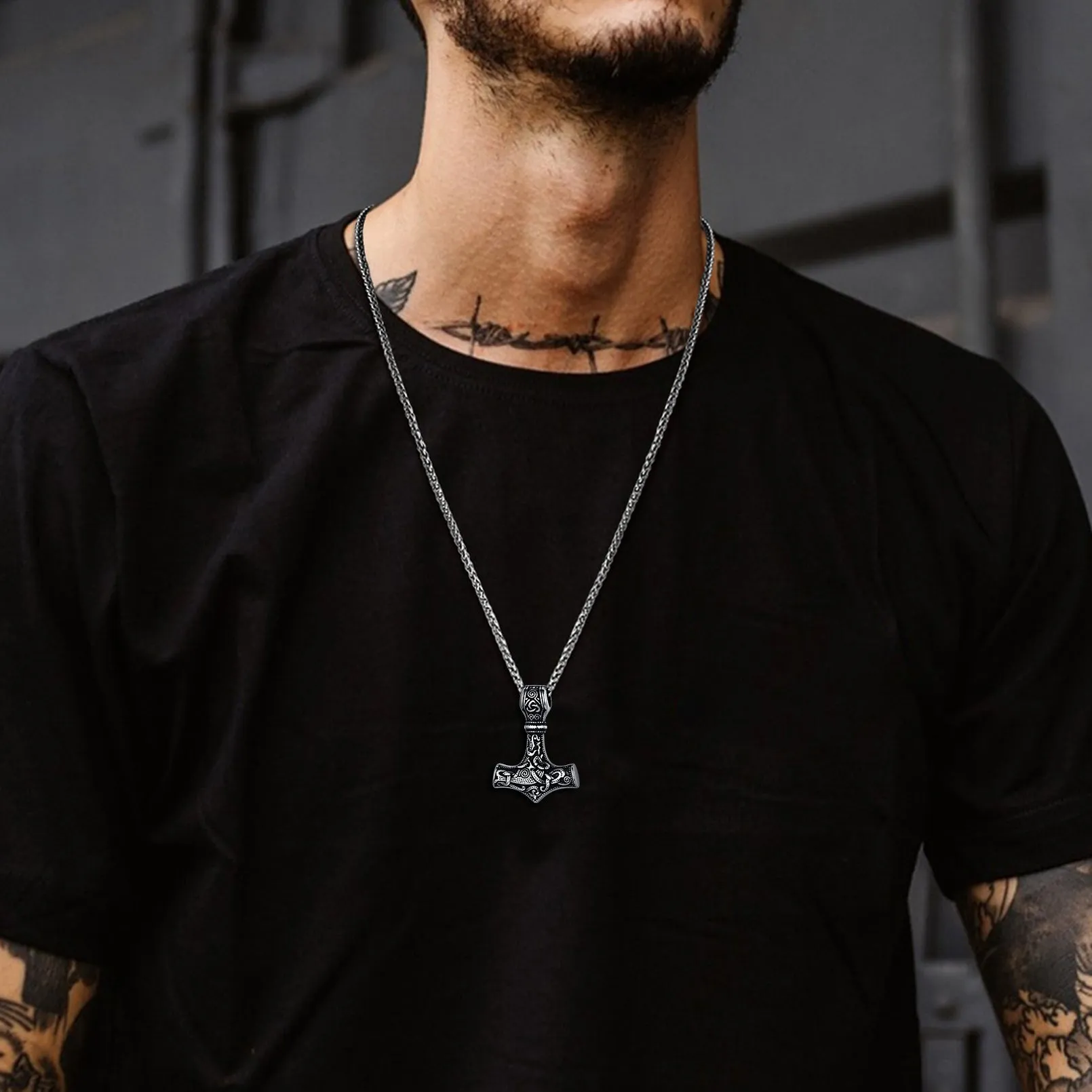 Norse Viking Thor's Hammer Necklace Mjolnir Pendant for Men sold by FaithHeart product image thumbnail 2