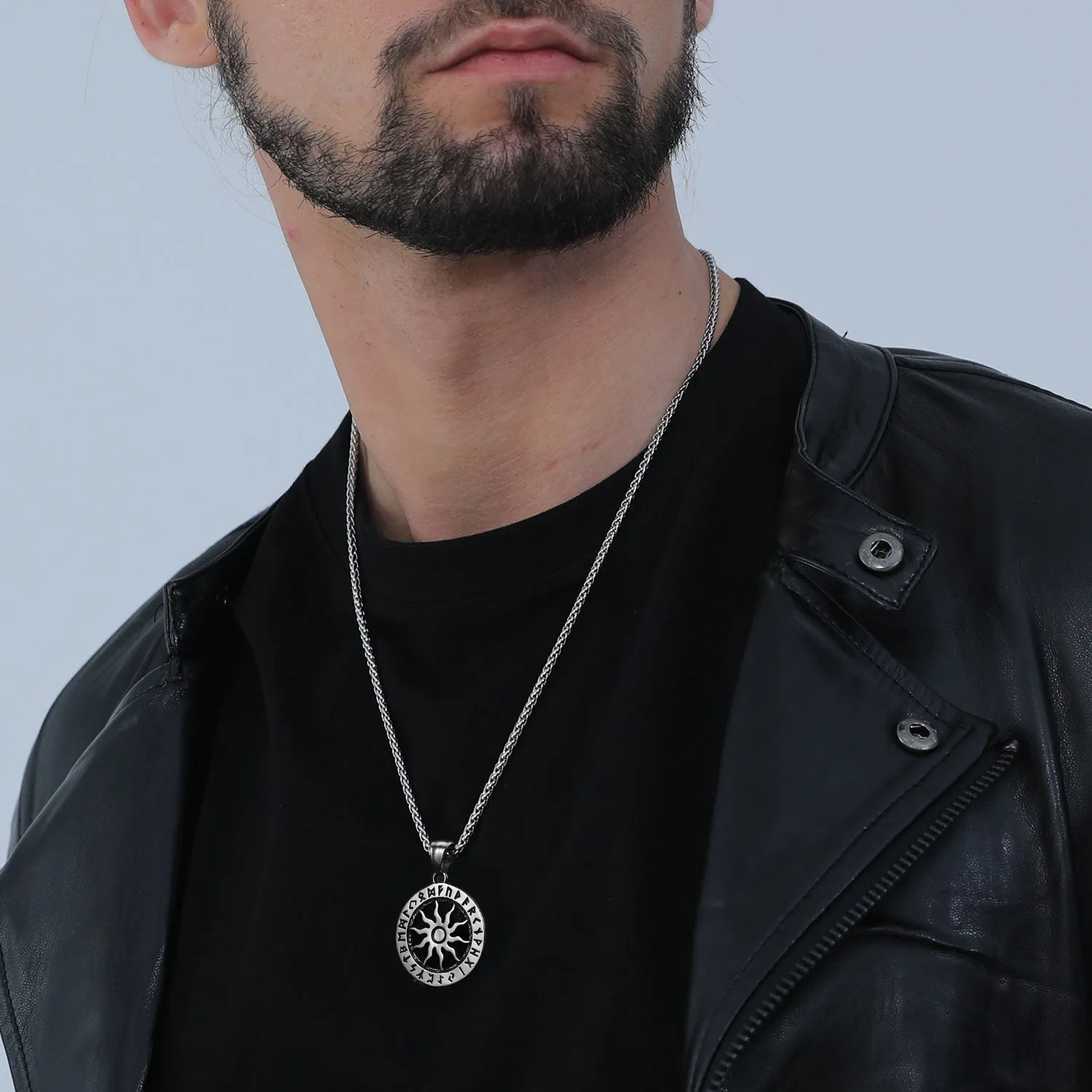 Viking Sun Wheel Rune Pendant Necklace for Men sold by FaithHeart product image thumbnail 2