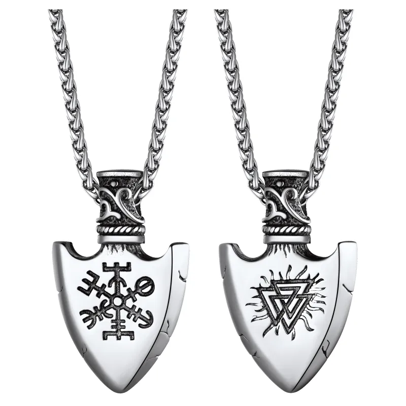 Viking Gungnir Pendant Necklace With Valknut & Compass for Men sold by FaithHeart