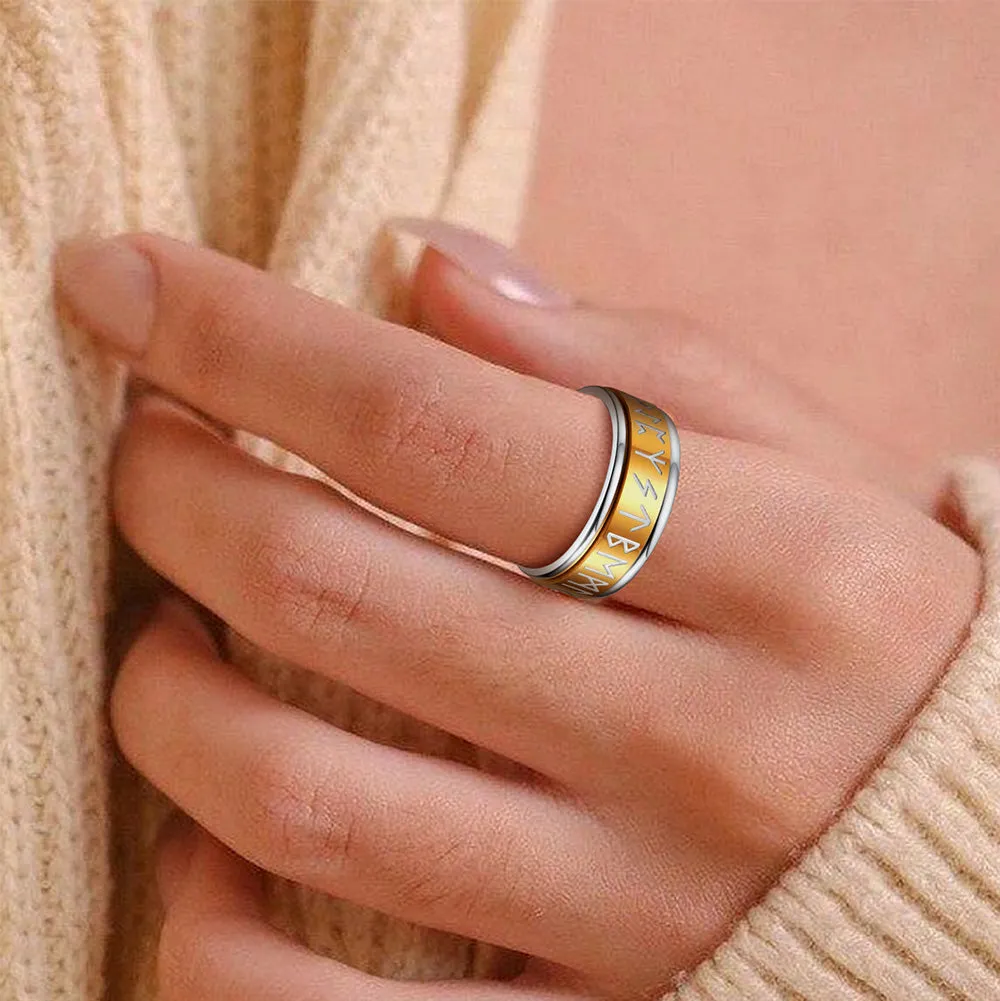 Viking Runes Fidget Anxiety Stainless Steel Ring for Men Couple sold by FaithHeart product image thumbnail 3