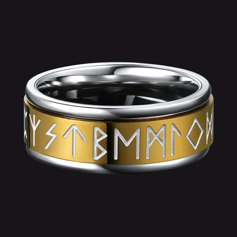 Viking Runes Fidget Anxiety Stainless Steel Ring for Men Couple sold by FaithHeart