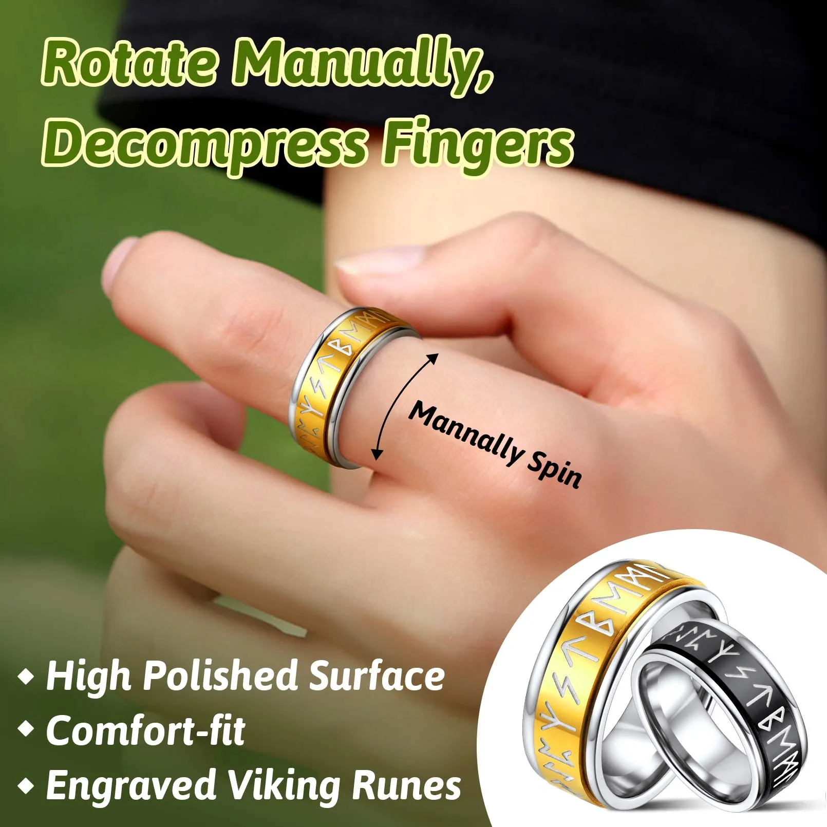 Viking Runes Fidget Anxiety Stainless Steel Ring for Men Couple sold by FaithHeart product image thumbnail 4